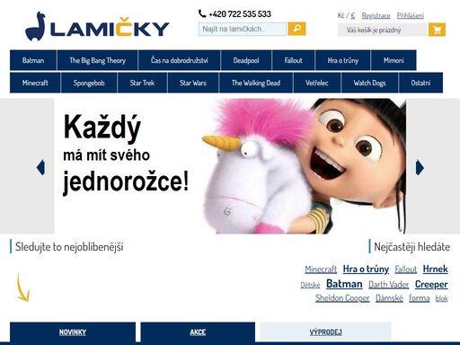 originální trička a hračky s licencovanými potisky z filmů, seriálů a her batman, hra o trůny, star wars, star trek, minecraft, mimoni,...