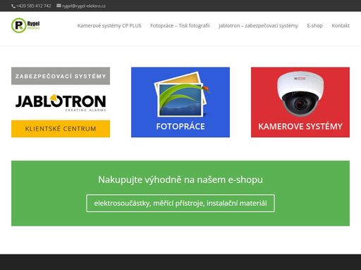 alarmy, zabezpečovací systémy jablotron, kamerové systémy cp plus, tisk fotografií, e-shop s elektroinstalačním materiálem, měřící přístroje