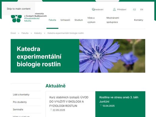 stránky katedry experimentální biologie rostlin