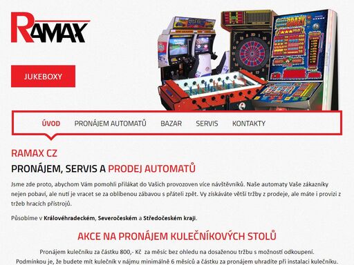 ramax cz spol. s r.o., pronájem a servis výherních a nevýherních automatů pro královéhradeckém, severočeském a středočeském kraji.