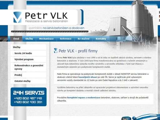 firma petr vlk byla založena v roce 1990 a od té doby se úspěšně zabývá výrobou, servisem a stavbou betonáren a obaloven.