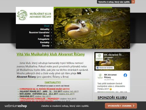 jsme klub, který sdružuje kamarády trpící těžkou nemocí zvanou muškařina. pokud máte pocit prvotních příznaků nebo již muškařinou trpíte déle, pak jste na těchto stránkách správně. mnoho pěkných dnů u čisté vody plné ryb vám přeje mk akvarest říčany (pro ujasnění, říčany u brna)