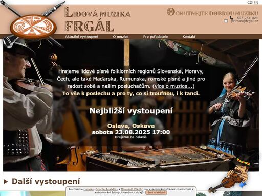cimbálová muzika frgál přináší tradiční písně z moravy, slovenska i jiných regionů, hudbu, která spojuje generace a uchovává kulturní dědictví našich předků.