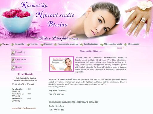 kosmetika břeclav nabízí kompletní péči o pleť,permanentní řasy,mezoterapie,permanentní make-up obočí, rty,oční linky, piercing,dermapen,mikroneedling,, břeclav.