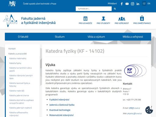 fakulta jaderná a fyzikálně inženýrská, české vysoké učení technické v praze