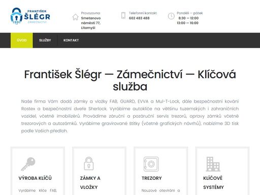 františek šlégr — zámečnictví — klíčová služba