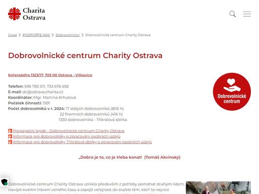 dobrovolnické centrum charity ostrava vzniklo především z potřeby pomáhat lidem, rozvíjet kvalitní trávení volného času a zapojit veřejnost do služeb těm, kteří to nejvíce potřebují.