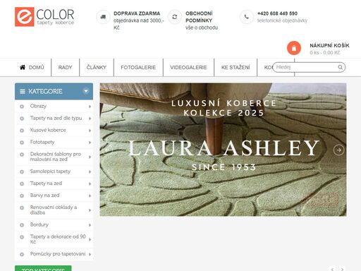 největší výběr tapet na zeď a kusových koberců v čr. barvy, obklady a fólie pro renovaci bydlení svépomocí.