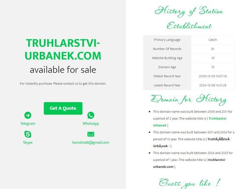 truhlarstvi-urbanek.com this domain name is for sale. owning a suitable domain name will help you achieve greater success in your career. for any business consultation about truhlarstvi-urbanek.com, please contact us! ! !