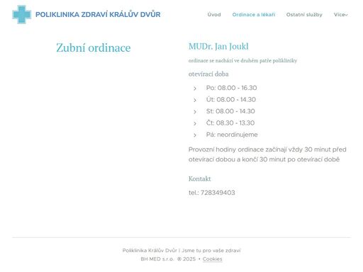poliklinika králův dvůr - ordinace a lékaři