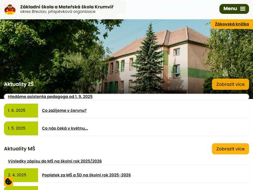 zš krumvíř je málotřídní škola rodinného typu, kde se vzdělávají pouze žáci 1. stupně zš. zš tvoří jeden právní subjekt s mateřskou školou a školní jídelnou.