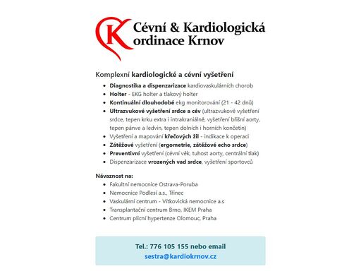 kardiologická a angiologická ambulance v centru města, nabízející komplexní kardiologické a cévní vyšetření. kardiologie krnov.