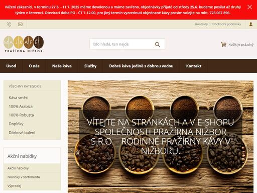 nový e-shop s čerstvě praženou kávou z rodinné pražírny.