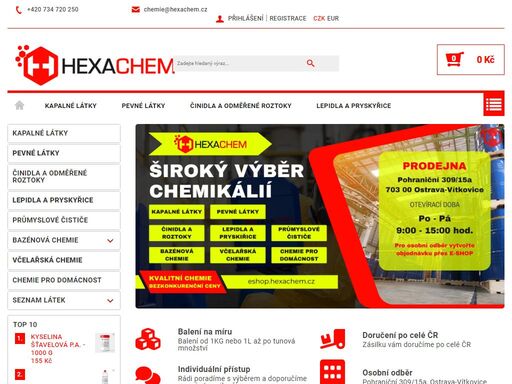 prodej a výroba chemikálií. hexa chem s.r.o. je společnost specializující se na distribuci chemikálií. naše služby jsou navrženy tak, aby uspokojily potřeby velkých i malých subjektů v chemickém průmyslu, laboratořích i domácnostech. důkladně zkoumáme potřeby našich zákazníků, což nás motivuje k pružnému rozšíření…