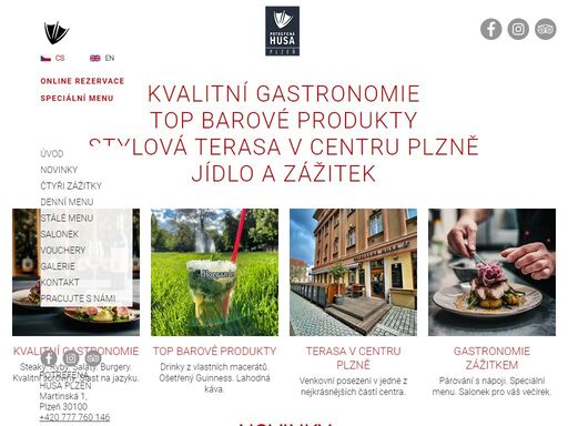 stylová a kvalitní gastronomie v centru plzně už více než 16 let.

naše heslo je zážitek:
ze skvělého jídla, pití a profesionálního servisu.

s výhledem do zelené části centra, salónkem pro 40 a zahrádkou pro 100 hostů.
potrefená husa plzeň