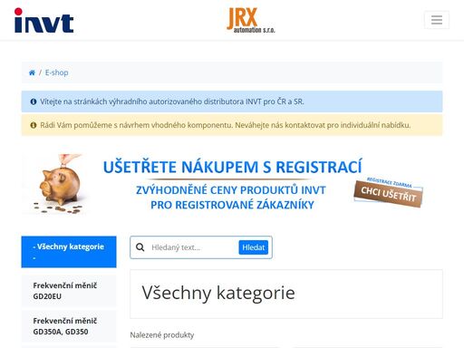 přehled produktů e-shopu | frekvenční měniče a servopohony výrobce invt