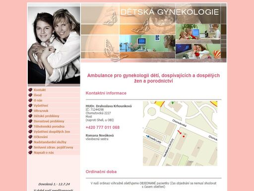dětská gynekologie, gynekologie most, vyšetření žen, těhotenská poradna, kosmetické služby