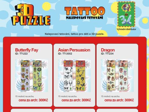 nalepovací tetování, tattoo pro děti, 3d puzzle.