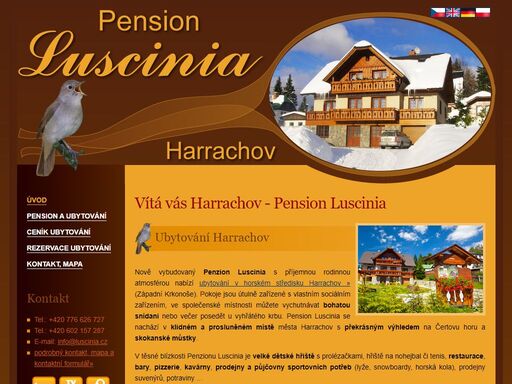 pension luscinia v harrachově nabízí kvalitní ubytování v útulně zařízených pokojích s krásným výhledem na čertovu horu a skokanské můstky.