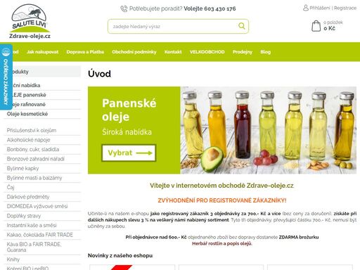 prodej panenských olejů lisovaných za studena a dalších produktů zdravé výživy, doplňků stravy a biopotravin.