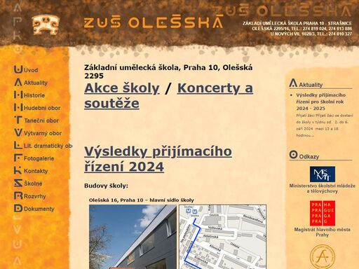 internetové stránky základní umělecké školy olešská, praha 10 strašnice, hudební obor, taneční obor, výtvarný obor