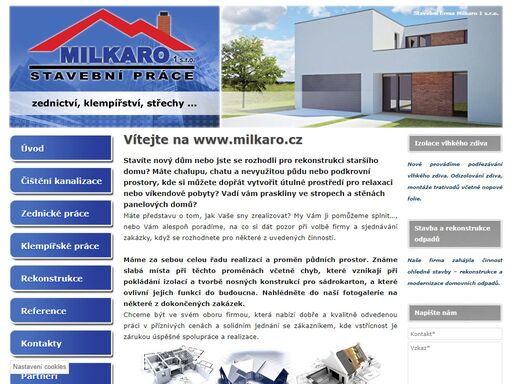 stavební firma milkaro 1 s.r.o. - zednictví, klempířství, střechy a opravy kanalizace.