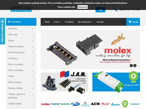 official electronic se zabývá prodejem elektronických součástek. official electronic nabízí například produkty značek molex, kingbright ad.