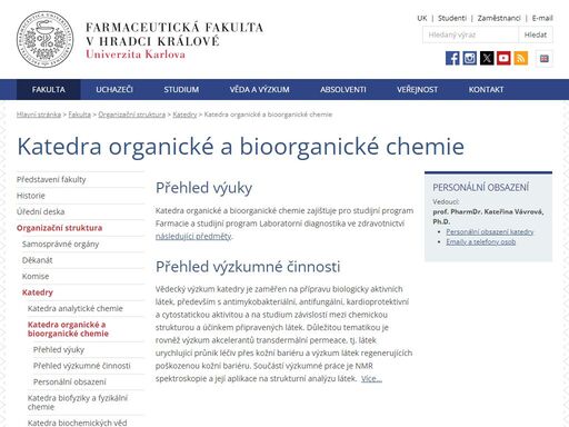 katedra organické a bioorganické chemie farmaceutické fakulty uk.