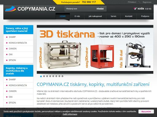 copymania.cz, tiskárny, kopírky, multifunkční zařízení, tonery, válce