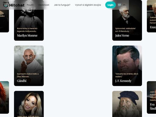 celebrity, myslitelé, umělci nebo třeba prezident. díky hitchat ai můžeš napsat nebo zavolat komukoliv. dokážeš si představit ty možnosti? vyzkoušej to zdarma.