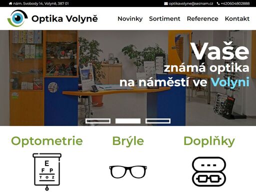 web optiky volyně, která prodává brýle, optické produkty a poskytuje služby péče o zrak
