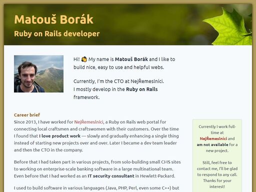 matouš borák is a freelancing ruby on rails developer
