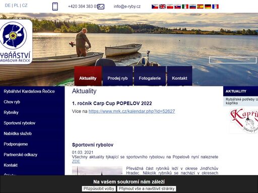 aktuality z rybaření a novinky rybářské společnosti kardašova řečice najdete na webu www.e-ryby.cz. zúčastněte se akcí pro rybáře a pochlubte se svými úlovky.