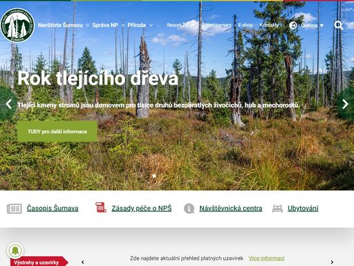oficiální webové stránka národního parku šumava, který zastřešuje národní park a chráněnou krajinnou oblast?.