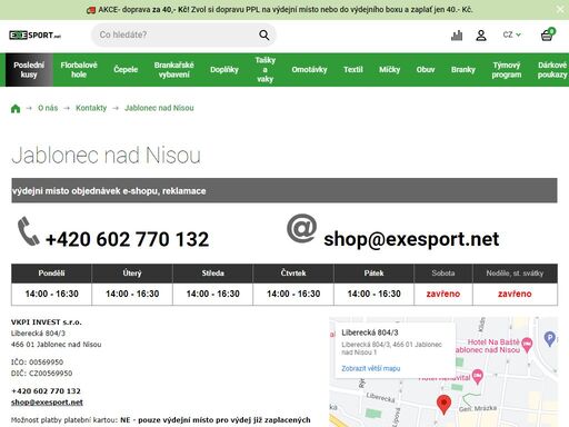 ve výdejním místě v jablonci nad nisou můžete vyzvednoiut zboží objednané přes náš e-shop www.exesport.net po předchozím zaplacení online.