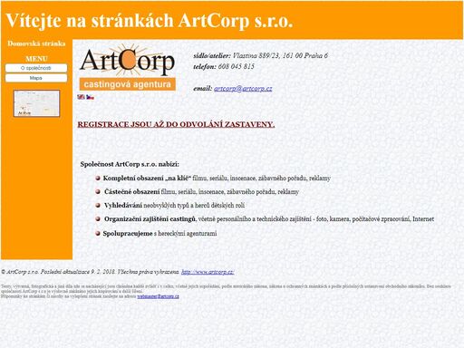 artcorp s.r.o., castingová agentura. úvodní stránka