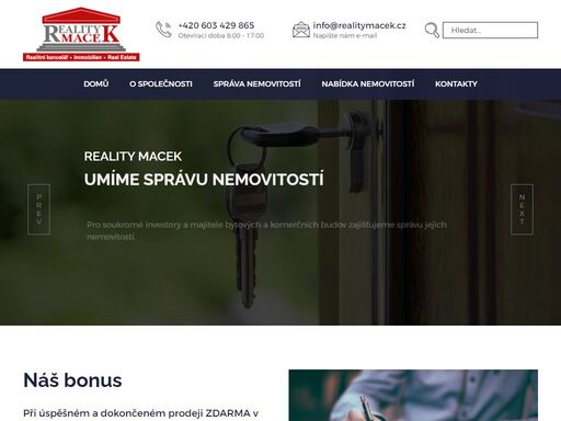 webové stránky společnosti reality macek s.r.o.