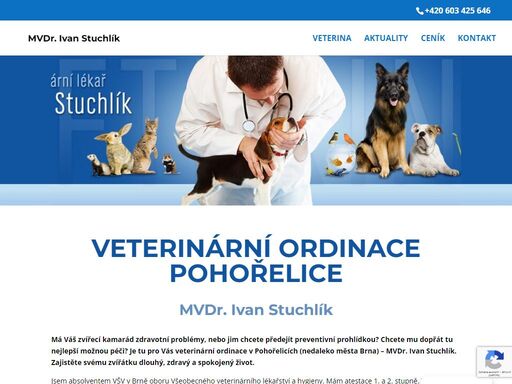 potřebujete očkovat svého psa či kočku nebo potřebuje váš zvířecí společník veterinární ošetření? je tu pro vás veterinární ordinace v pohořelicích a nosislavi nedaleko města brno - mvdr. ivan stuchlík. podívejte se na web.