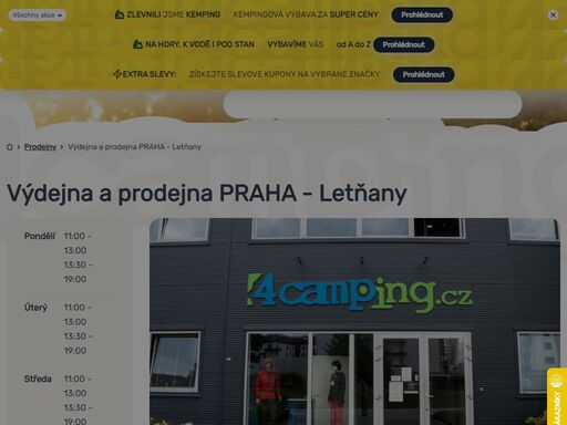 pořiďte na pobočce letňany vybrané outdoorové a kempingové vybavení nebo vyzvedněte svou objednávku z e-shopu 4camping! info o prodejně zde ?