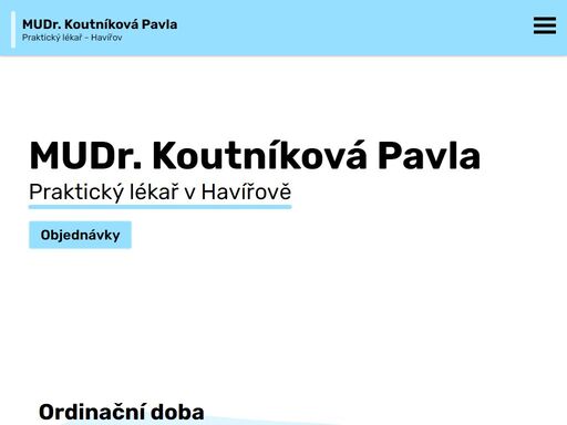 mudr. koutníková pavla, praktický lékař v havířově. jsme zde, abychom vám poskytli péči na nejvyšší úrovni a pomohli vám udržet v pořádku vaše zdraví a pohodu.