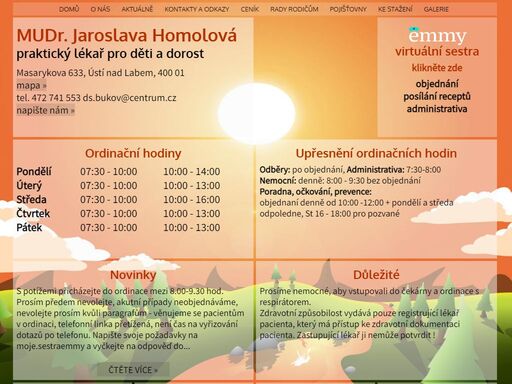 oficiální stránky - dětská lékařka mudr. jaroslava homolová, ústí nad labem, masarykova, na rondelu, ordinační hodiny, doktorka, dětský lékař, doktor