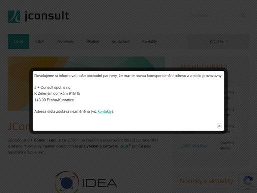 společnost j + consult spol. s r.o. působí na českém a slovenském trhu již od roku 1991 a od roku 1994 je výhradním distributorem analytického softwaru idea® pro českou a slovenskou republiku.