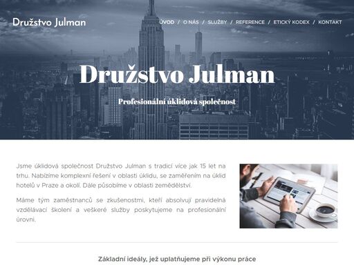 jsme úklidová společnost družstvo julman s tradicí více jak 15 let na trhu. nabízíme komplexní řešení v oblasti úklidu, se zaměřením na úklid hotelů v praze a okolí. dále působíme v oblasti zemědělství.