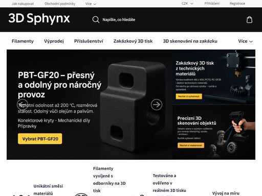 3d sphynx – český výrobce filamentů a služeb 3d tisku. materiály pctg, asa, pc-gf20, pbt-gf20. odborná podpora, rychlá expedice