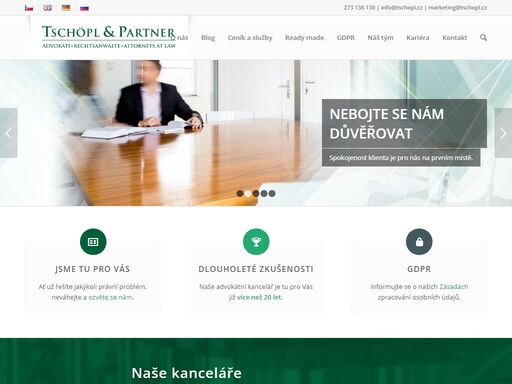 advokátní kancelář tschöpl & partner působí na českém trhu již dvacet let a nabízí svým klientům vysoce kvalifikované právní služby ve všech oblastech práva včetně práva mezinárodního. členové týmu advokátní kanceláře tschöpl & partner jsou specialisty ve svém oboru a spolehlivým a zkušeným partnerem pro řešení právních problémů. spokojenost klienta a kvalita poskytovaných služeb u nás stojí na prvním místě.