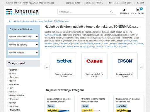 náplně do tiskáren - prodáváme originální i kompatibilní náplně do tiskáren, inkoustové náplně, cartridge, tonery, fólie do faxu atd.