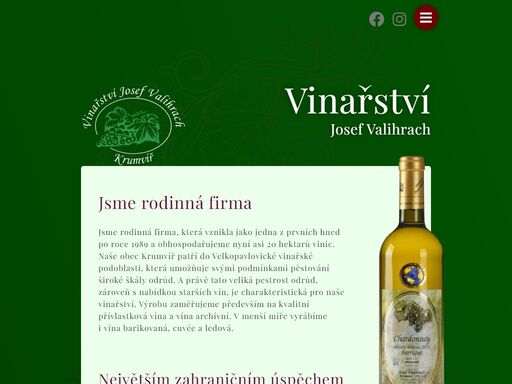 rodinné vinařství josef valihrach, krumvíř. josef valihracjh je několika násobný vítěz vinař roku a vítěz soutěže chardonnay du monde 2014.