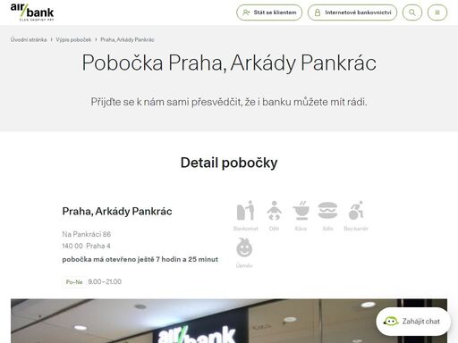 na pobočce se nachází zvenku vkladomat dostupný dle otevírací doby oc.pobočku najdete v obchodním