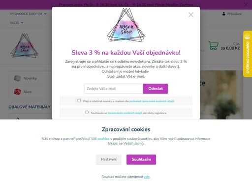 plastové obaly, suroviny na výrobu mýdla, svíček a kosmetiky.