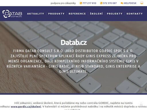 firma datab consult s.r.o. jako distributor gordic spol s r.o. zajišťuje plné spektrum aplikací řady ginis express zejména pro menší organizace, dále komplexního informačního systému ginis v různých variantách - ginis basic, ginis® standard, ginis enterprise a ginis ultimate.